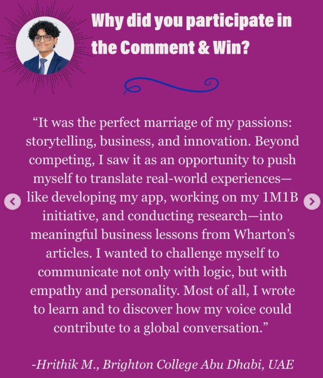 Hrithik Manikandan explaining why he entered the Wharton Comment and Win competition